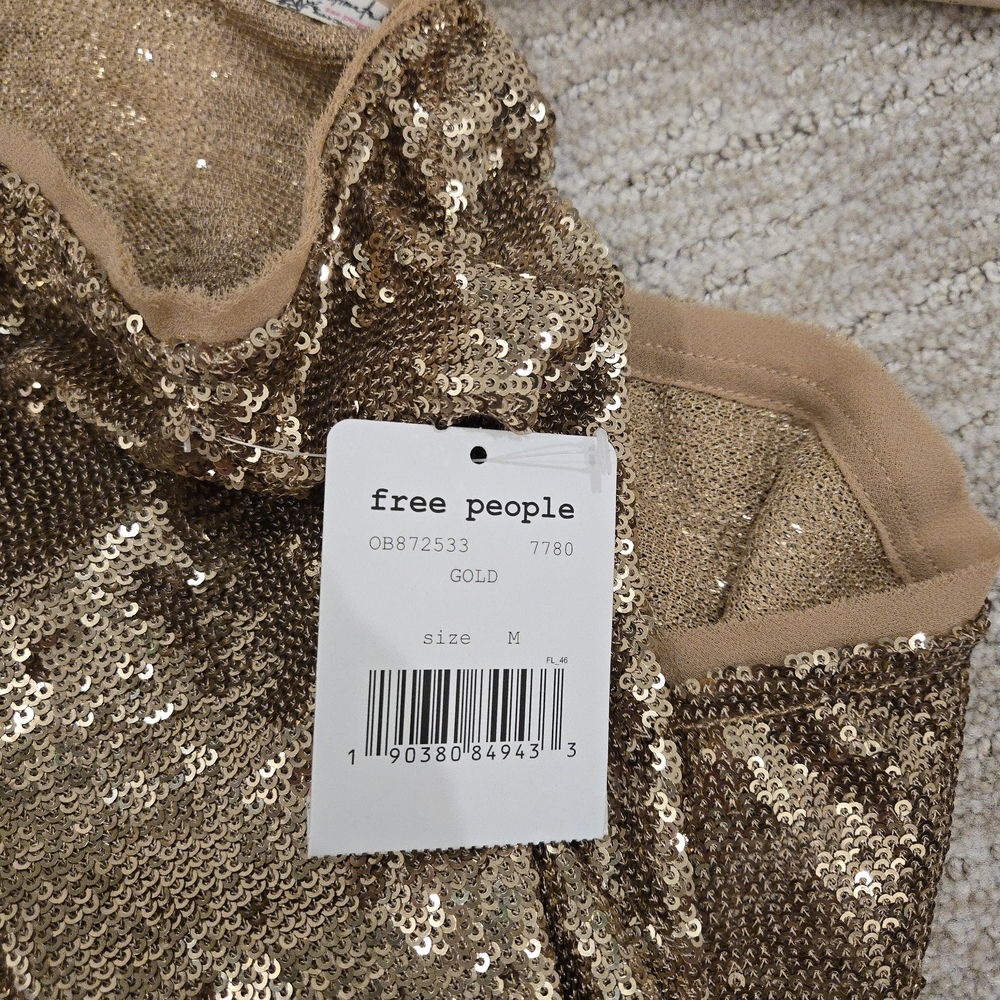 Free People Intimately Gold Sequin Mini Slip Dress Size M NWT - Picture 5 of 6